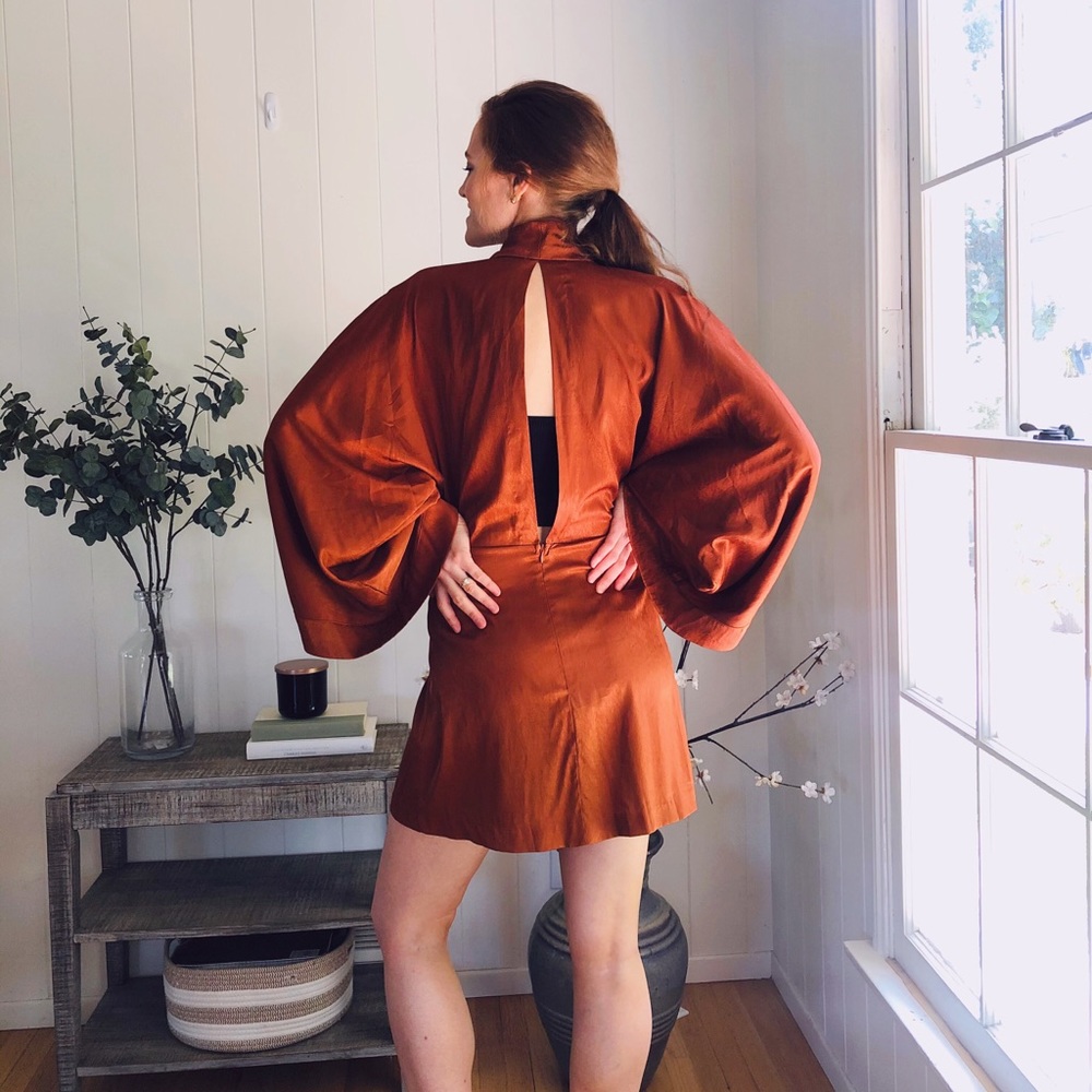 Rust Kimono Inspired Mini Dress - Picture 4 of 7
